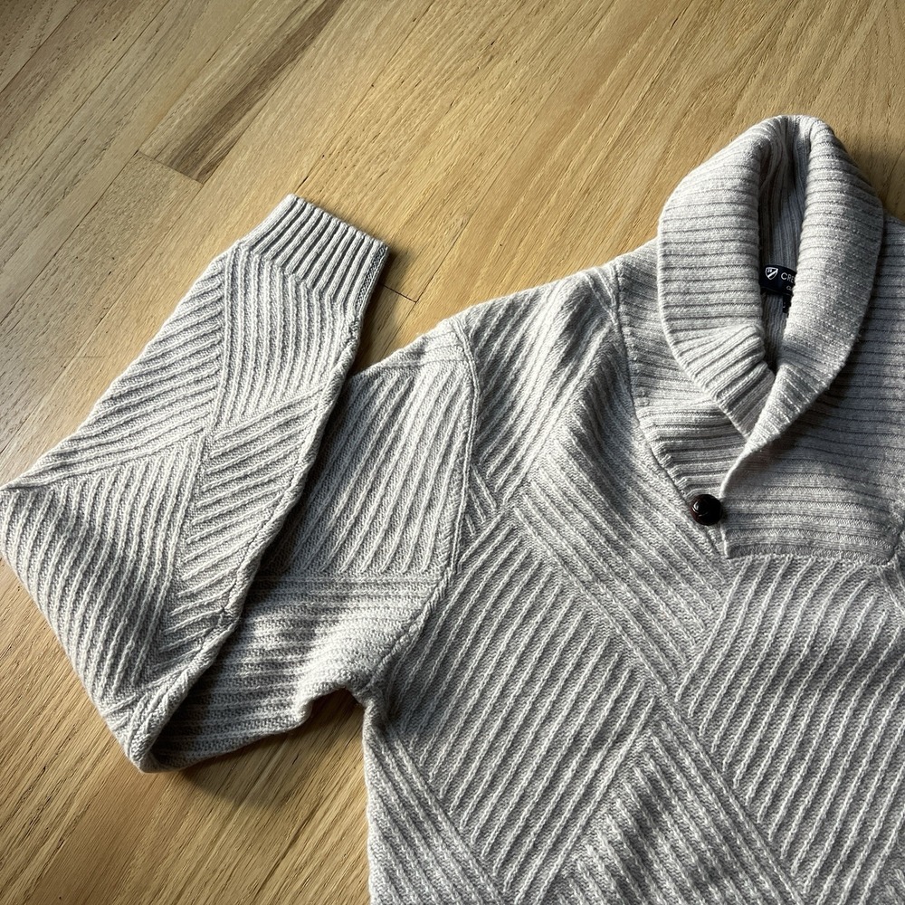 Cremieux Classics Wool Cashmere‎ Knit Pullover Sweater Shawl Collar Medium Grey - Picture 3 of 7